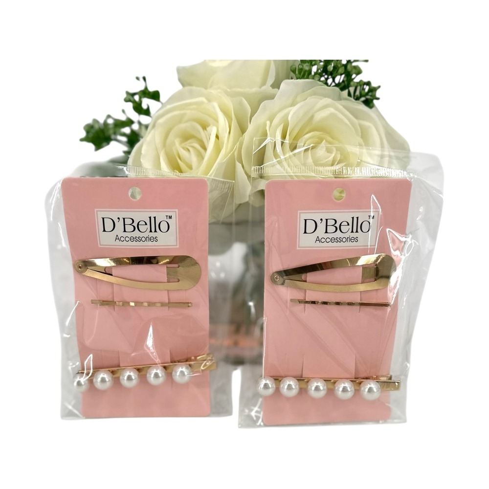 D'Bello Gold Pearl Hair Clips Barrettes Gold Bobby Pins Minimalist Set of 2 NEW
